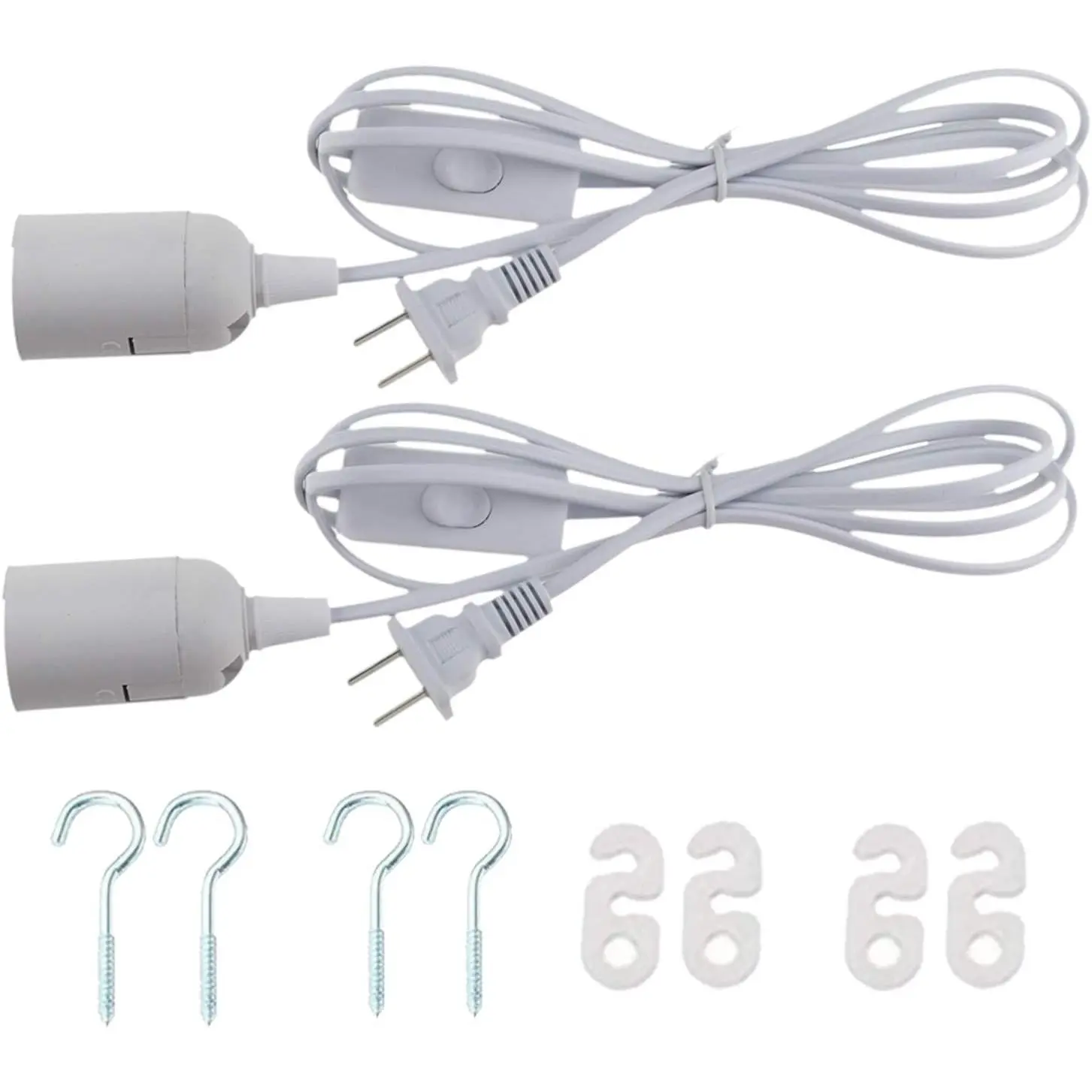 E26 Light Socket with Plug: 5.9FT Extension with Cord /Off  |  AC Power Plug Bulb Socket for Pendant Lighting Bulb Lamp in Kitchen Bedroom Restaurant (5.9ft,2pcs)