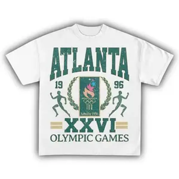 Vintage Atlanta 1996 Olympic Athletic Graphic Oversized Crew Neck T-Shirt, Soft Breathable Casual Summer Daily Sports Streetwear Top