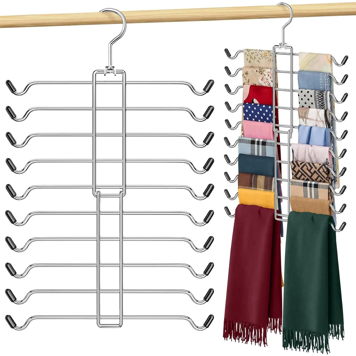 10 Tiers Scarf Organizer for Closet 360° Swivel Scarf Hanger Hijab Holder | Holds 30 Scarves Ties, Space Saving Hanger Closet Organizers and Storage for Shawl Belt Bra Tie Legging,