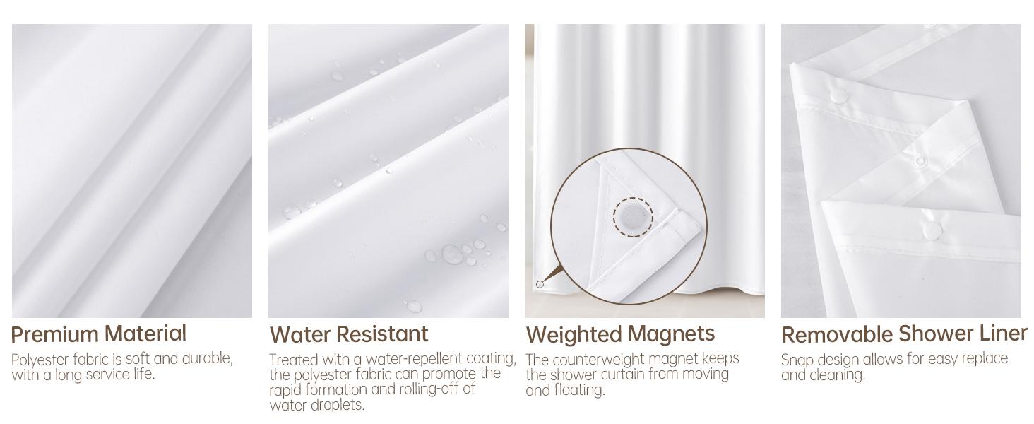 Fabric Snap-in Shower Curtain Liner Replacement 1 Pack with Magnets Compatible with 72"x72" Long Shower Curtain with Snap in Liner,Removable & Water-Repellent & Machine Washable White 70x54