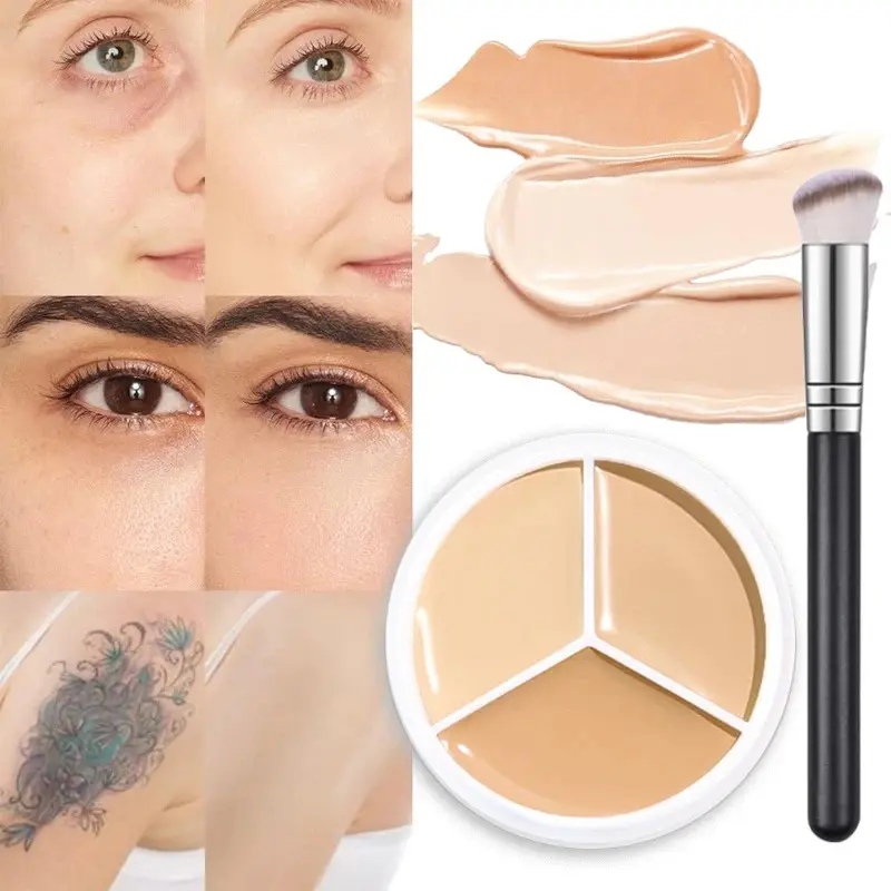 3-Color Concealer Palette, Professional Water-Resistant Formula for Under-Eyes Dark Circles Coverage, Face Foundation Makeup with Easy Application
