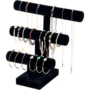 T Bar Bracelet Display Stand,Bracelet Organizer Holder, Display Stand, Necklace Bangle Scrunchie Watch Organizer (Black, 3 tier)