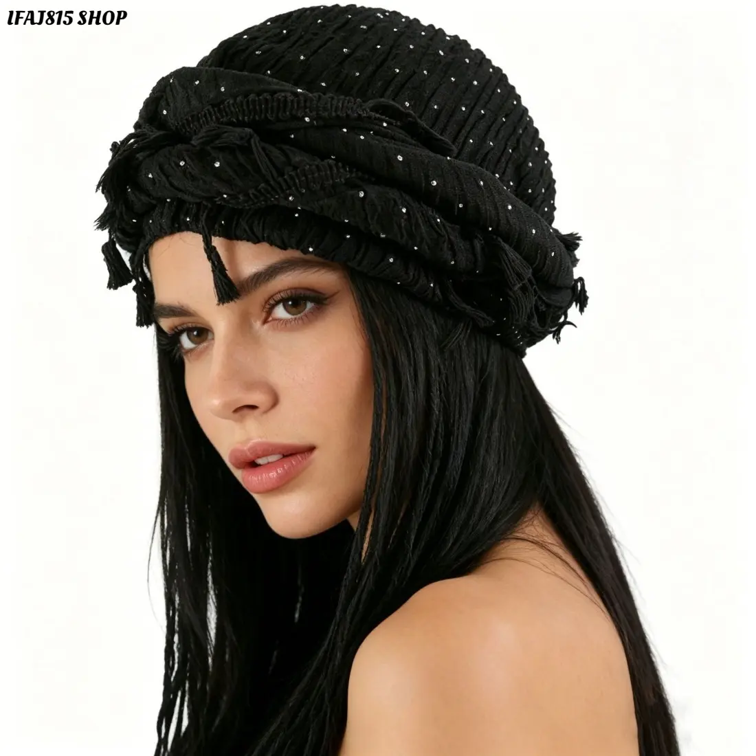 Y2K Rhinestone Fringe Head Wrap Hat, Sparkle Diamond Headscarf Fashion Accessory, Trendy Streetwear Statement Headwear for Women Men, Adjustable Color Changing Style for Festival Party Concert Vacation Daily Outfit