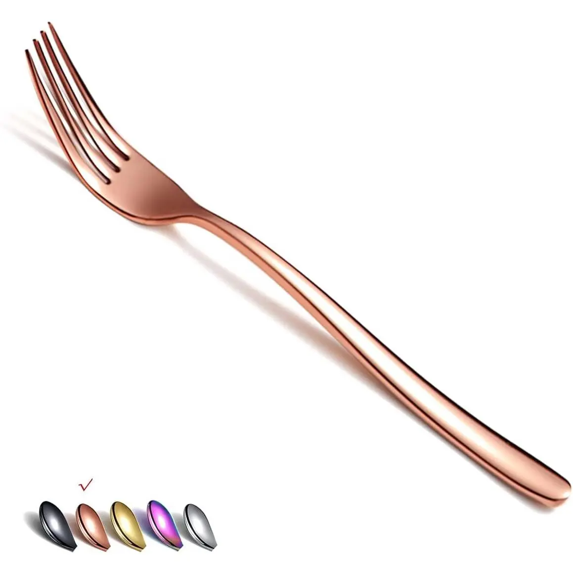 Sturdy 6-Piece 8 In Copper Silverware Set - Stainless Steel Cutlery Forks, Dishwasher Safe Tableware for Household Users & Restaurants