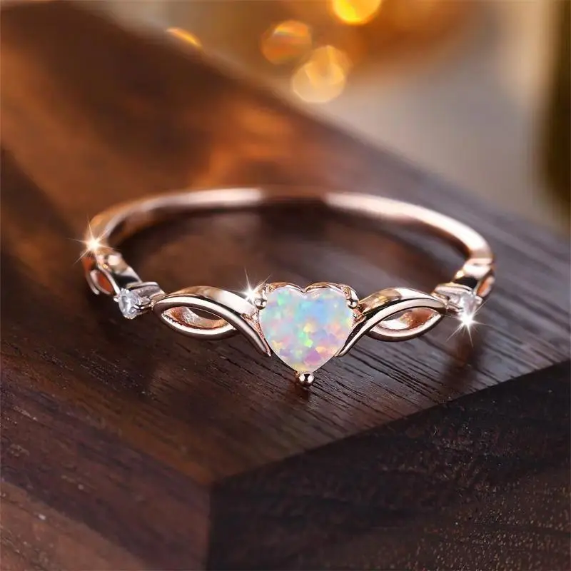 Fashion Colorful Heart Shaped Decor Ring, Heart Design Ring, Promise Engagement Rings, Elegant Artificial Opal Decorated Ring for Women & Girls, Perfect Holiday Anniversary Birthday Gift, Valentine's Day Gift