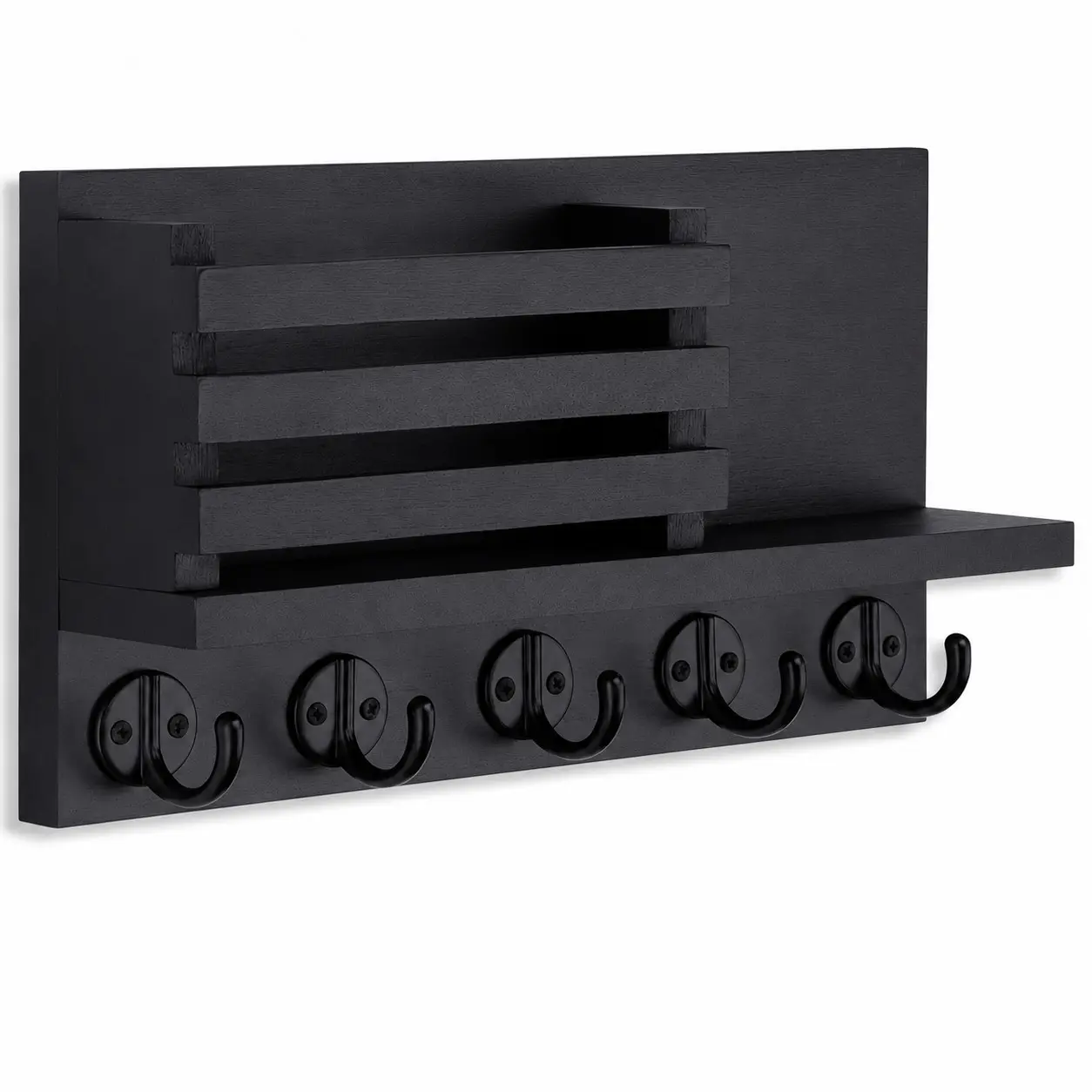 Wall-Mounted Key Rack, Decorative Wooden Letter Storage Holder, Includes Installation Accessories and Guide, Basswood Material, 5 Metal Hook Keys, Wall Mount Design