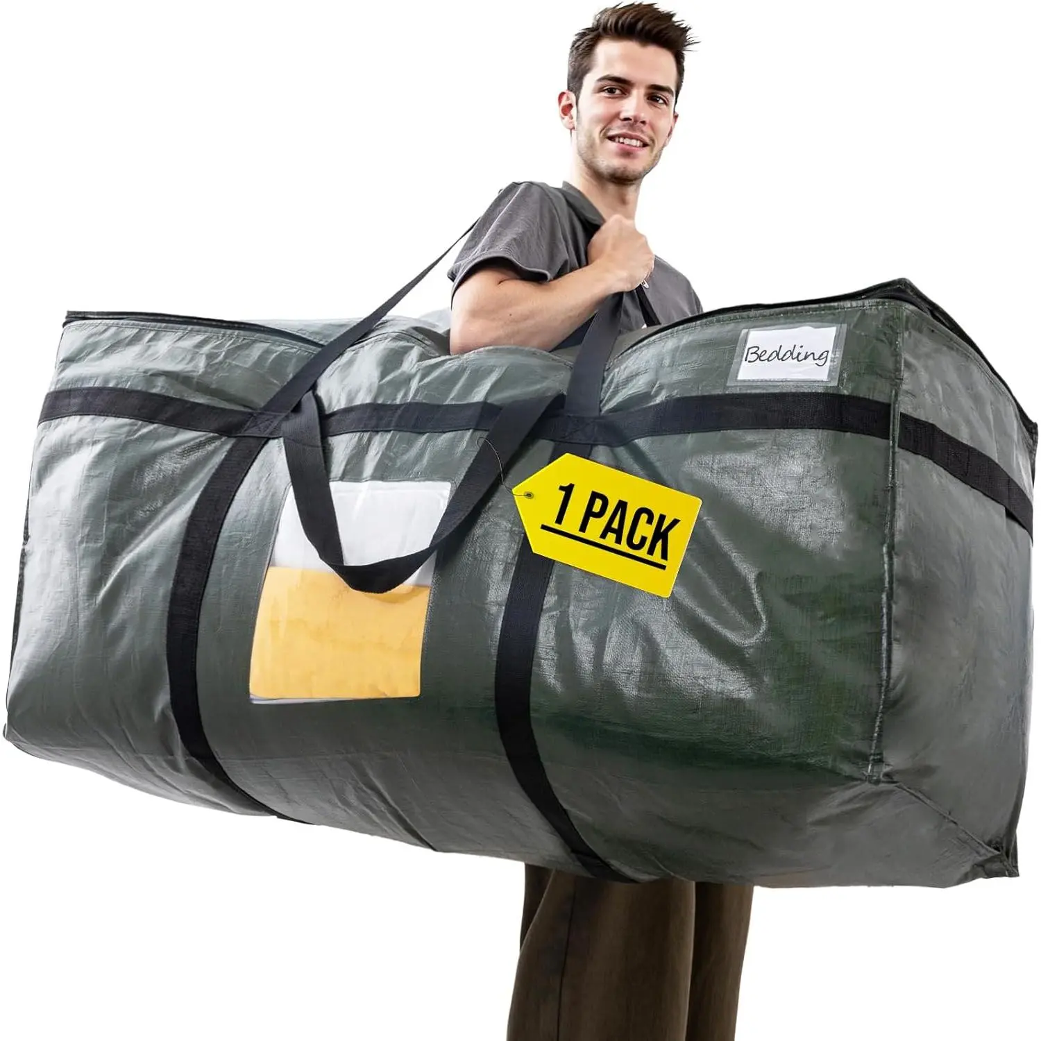 69 Gallon  Storage Bags, XXL Green Heavy Duty Moving Bags For Storage with Visible Window, Wrap Around Handles,  for Space Saving, Alternative to Moving Boxes