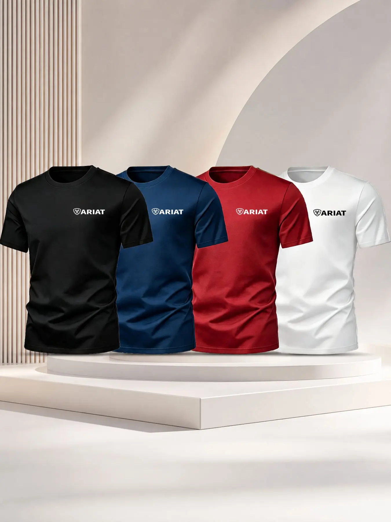 4-Pack Men's Casual Round Neck T-Shirts, Travel & Fitness Wear, Sport T Shirt, Small Logo Letter Design, Soft Cotton Material, Unisex Classic Style
