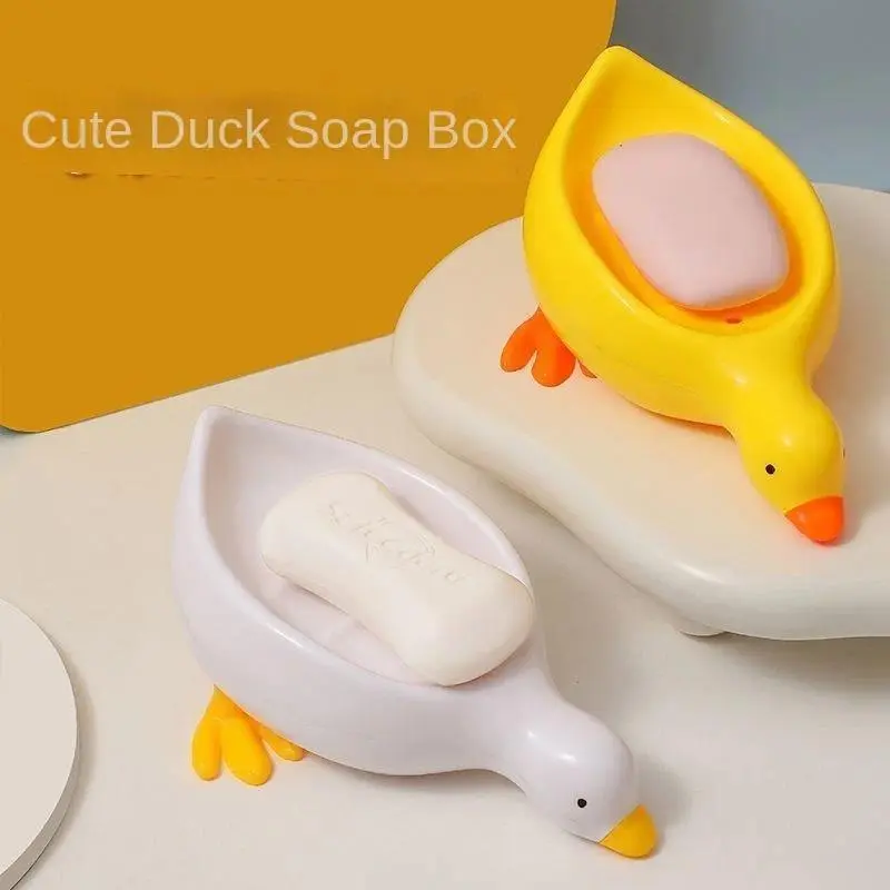 1Pc Plastic White Duck-Shaped Novelty Soap Dish, Non-Slip Drainage Soap Dish for Kitchen & Bathroom Countertops, Home Bathroom Accessory, Drainage Soap Dishes, Novelty Soap Dishes
