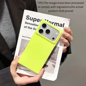 Eye-Catching Neon Yellow Square Protective Smartphone Case Cover | 2-Side IMD Full Shockproof | Fits iPhone 17 16 15 14 Pro Max