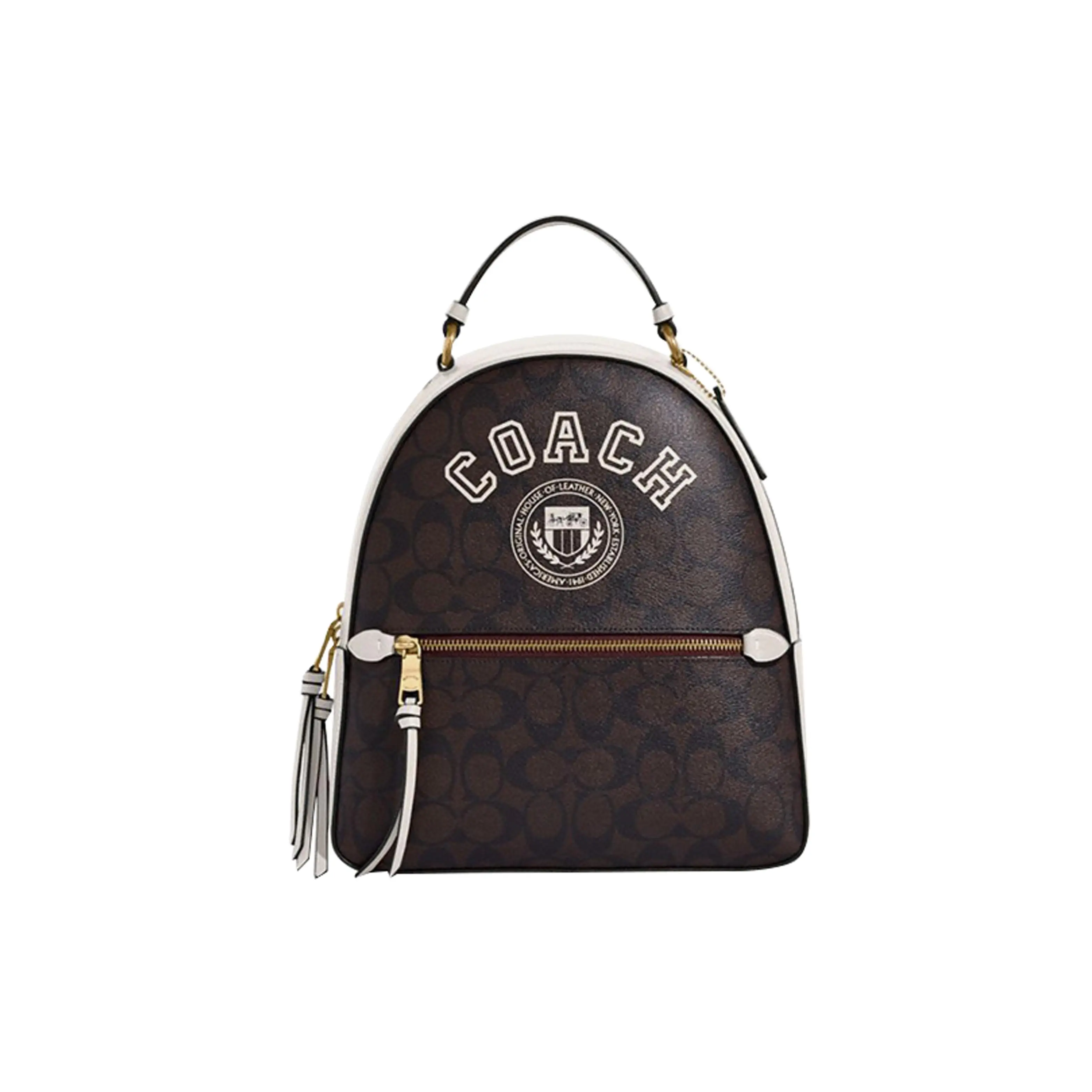 COACH Jordyn 27 Classic Monogram Backpack for Women – Faux Leather, Brown and Chalk White