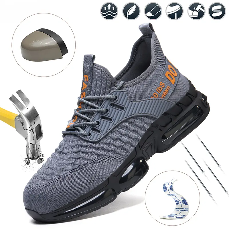 AOPLUS Men’s steel-toe sports shoes, men’s steel-toe shoes, work shoes, lightweight and breathable safety sports shoes with a steel toe design-durable and sturdy, suitable for outdoor activities and outdoor work.Footwear Grey