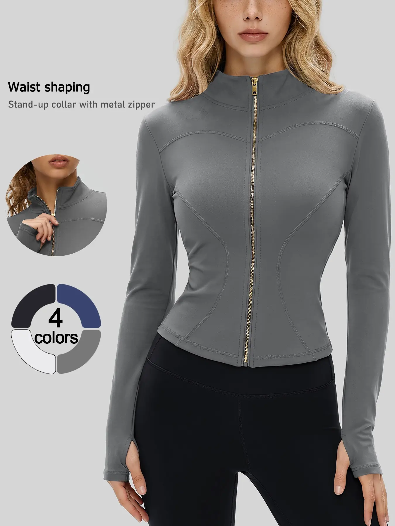 Women's Sport Jacket with Thumbholes, Quick-Dry Fitness Top, UV Protection, High Elasticity, Breathable, Four-Way Stretch, Moisture-Wicking, Sports Outerwear