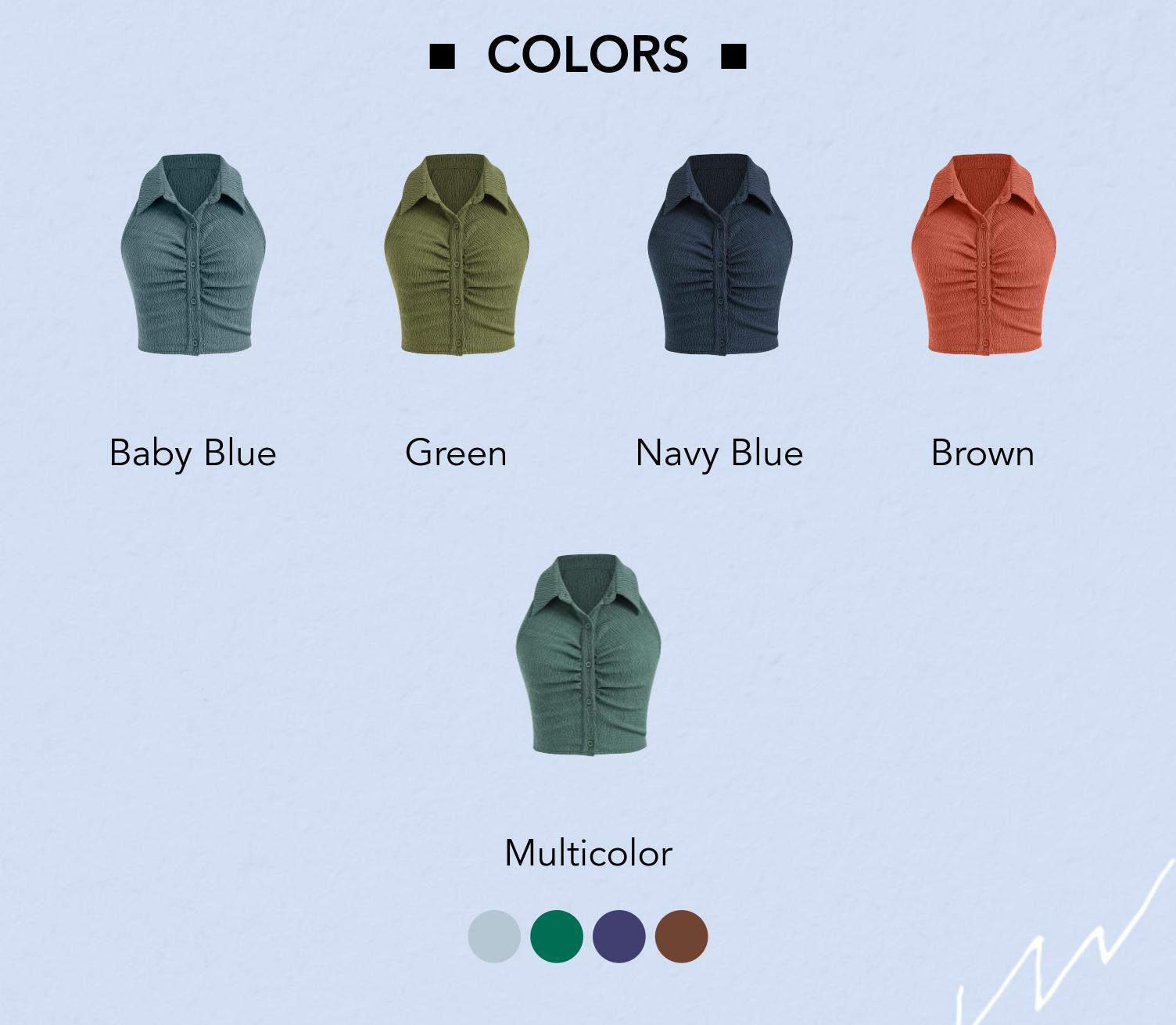 Cider [4 colors, size 2-10] Solid Texture Collar Crop Top