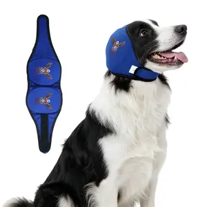 Dog Ear Muffs & No Shake Ear Wrap for Hematoma, Bathing, Drying, Swim, Swimming& Noise Anxiety Relief - Elastic Fit Waterproof Ear Protector with Calming Hoodie Design for Grooming/Head Ear Cover
