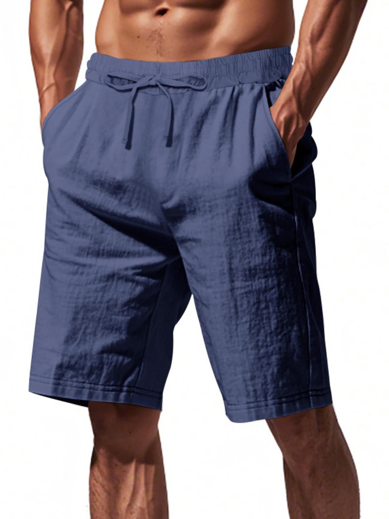 Men's Solid Color Linen Shorts, Regular Fit Casual Comfy Shorts for Summer, Men's Bottoms for Daily Wear