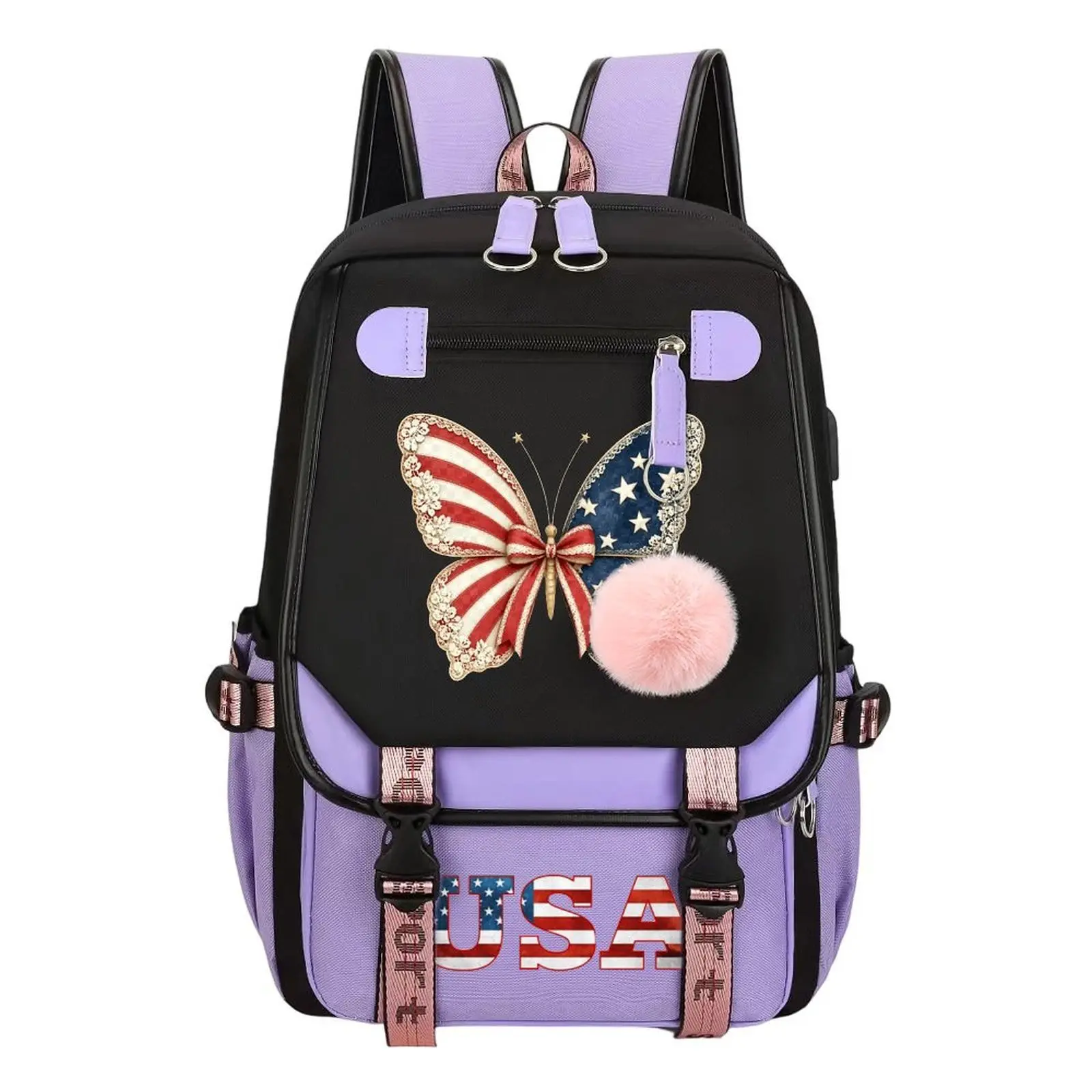 Coquette Butterfly Patriotic America 250 Print Backpack for Boys & Girls, Teen Student School Bag, Large Capacity Backpack,  Water-Resistant Durable Design, Multi-Pocket Organizer, Perfect Birthday & Holiday Gift 11.4” × 18.1”