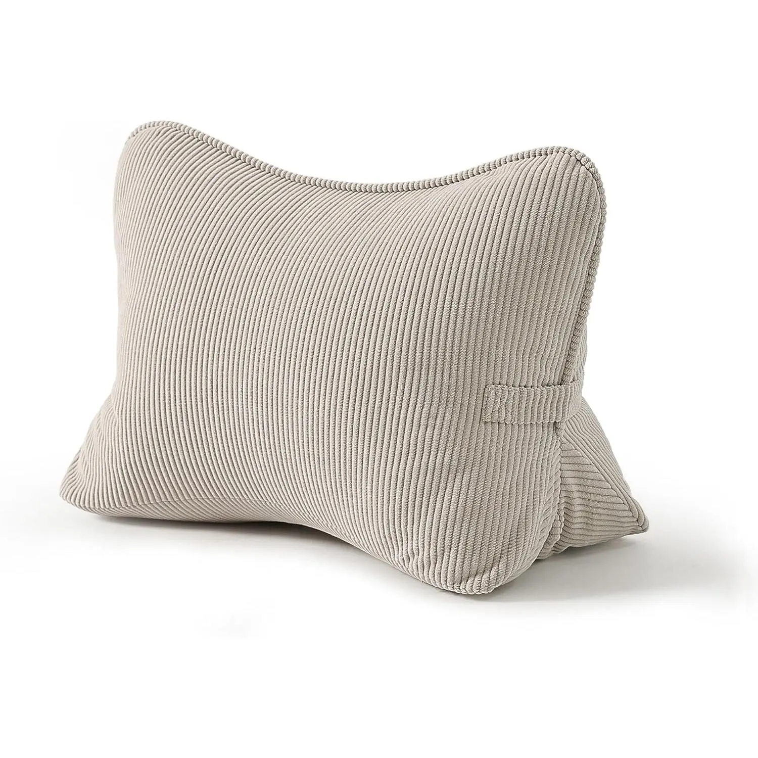Pat. Pend. Corduroy  Support  Pillow for Watching TV, Reading & Gaming,  Triangle Support Cushion for Sofa, Armchair & Bed Sitting, Removable Washable Cover, Beige Gray
