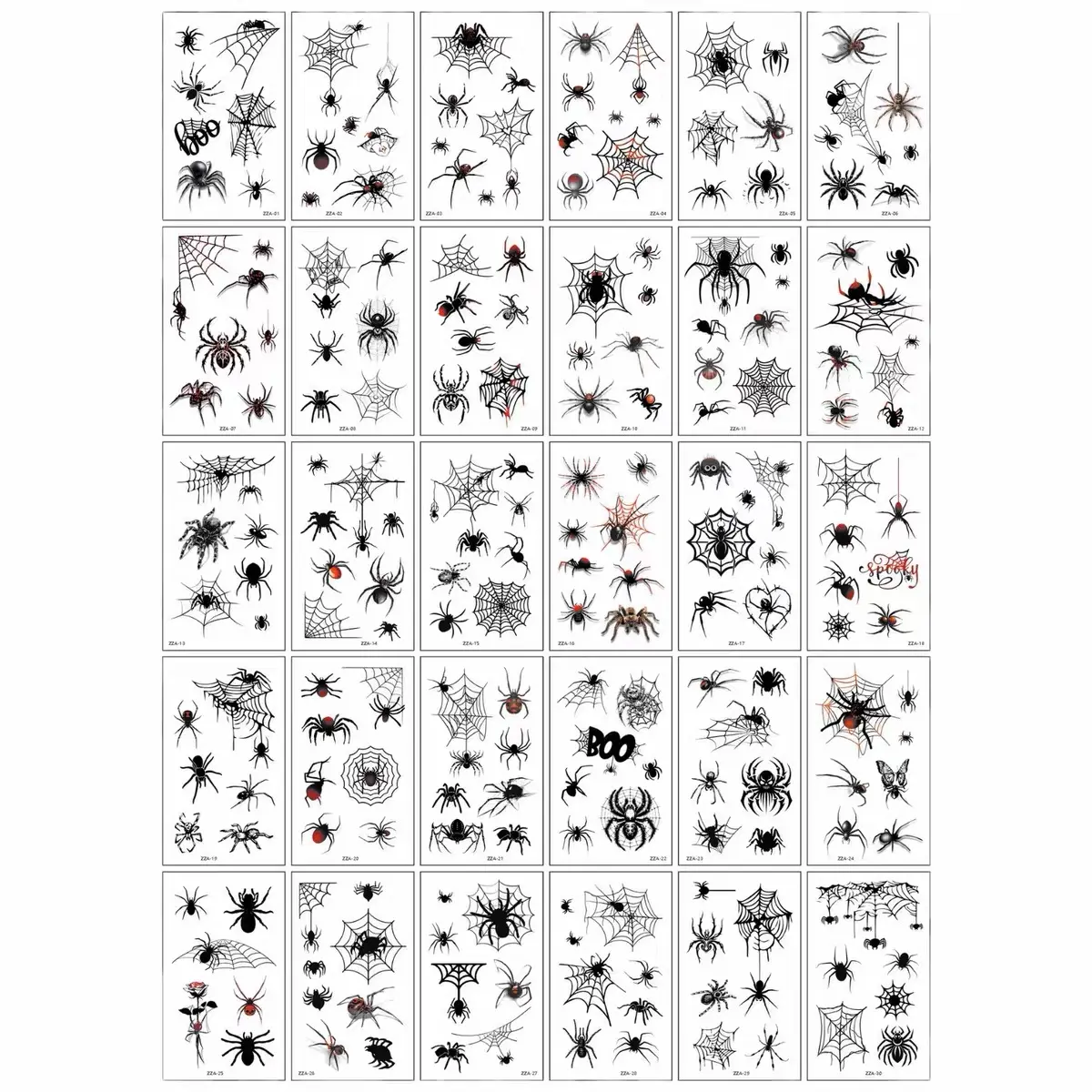 30Pcs Premium 3D Spider & Spider Web Temporary Tattoos, Funny Halloween Party Decor Fake Tattoo Stickers