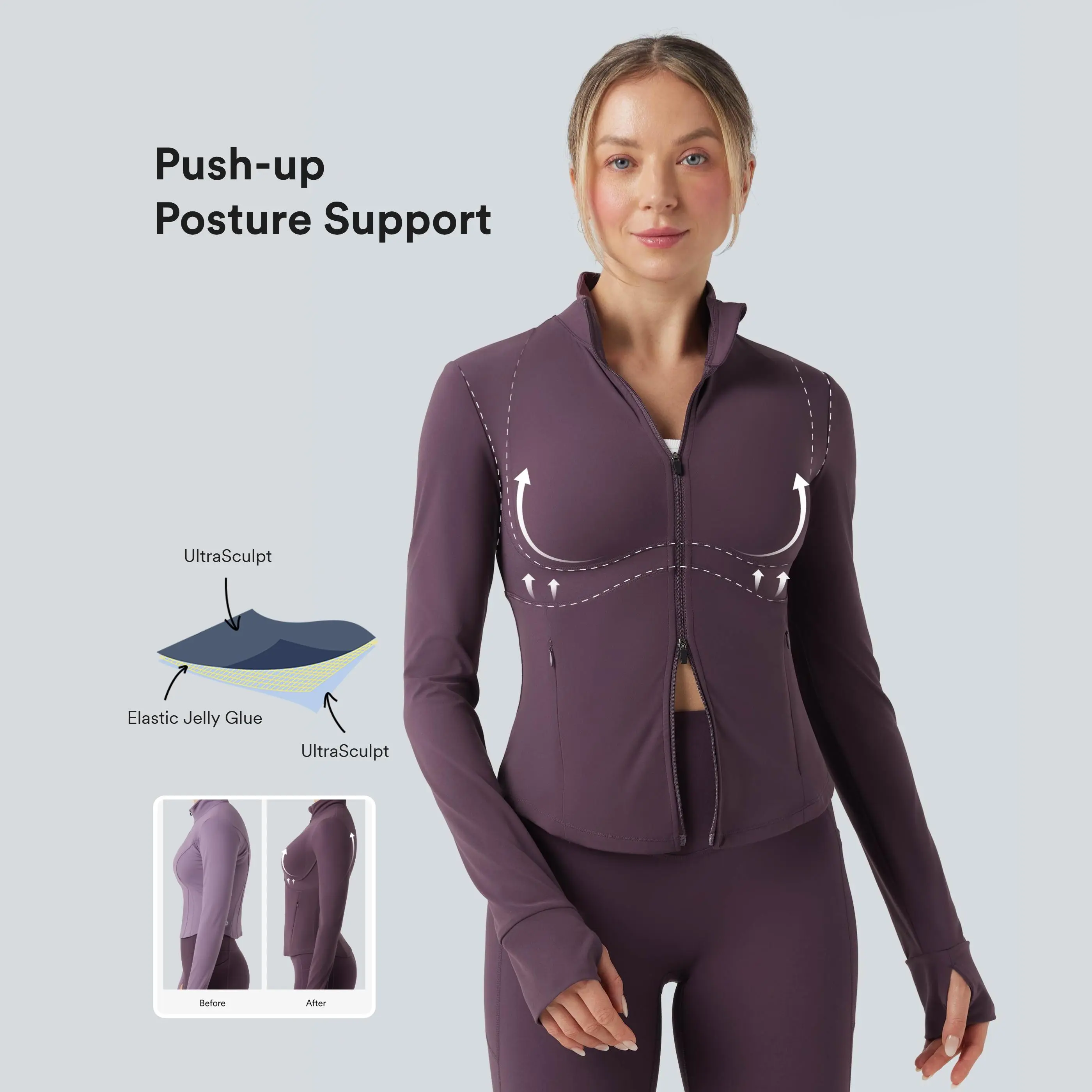 Halara UltraSculpt™ Mock Neck Push-Up Long Sleeve Thumb Hole Yoga Jacket with Pockets