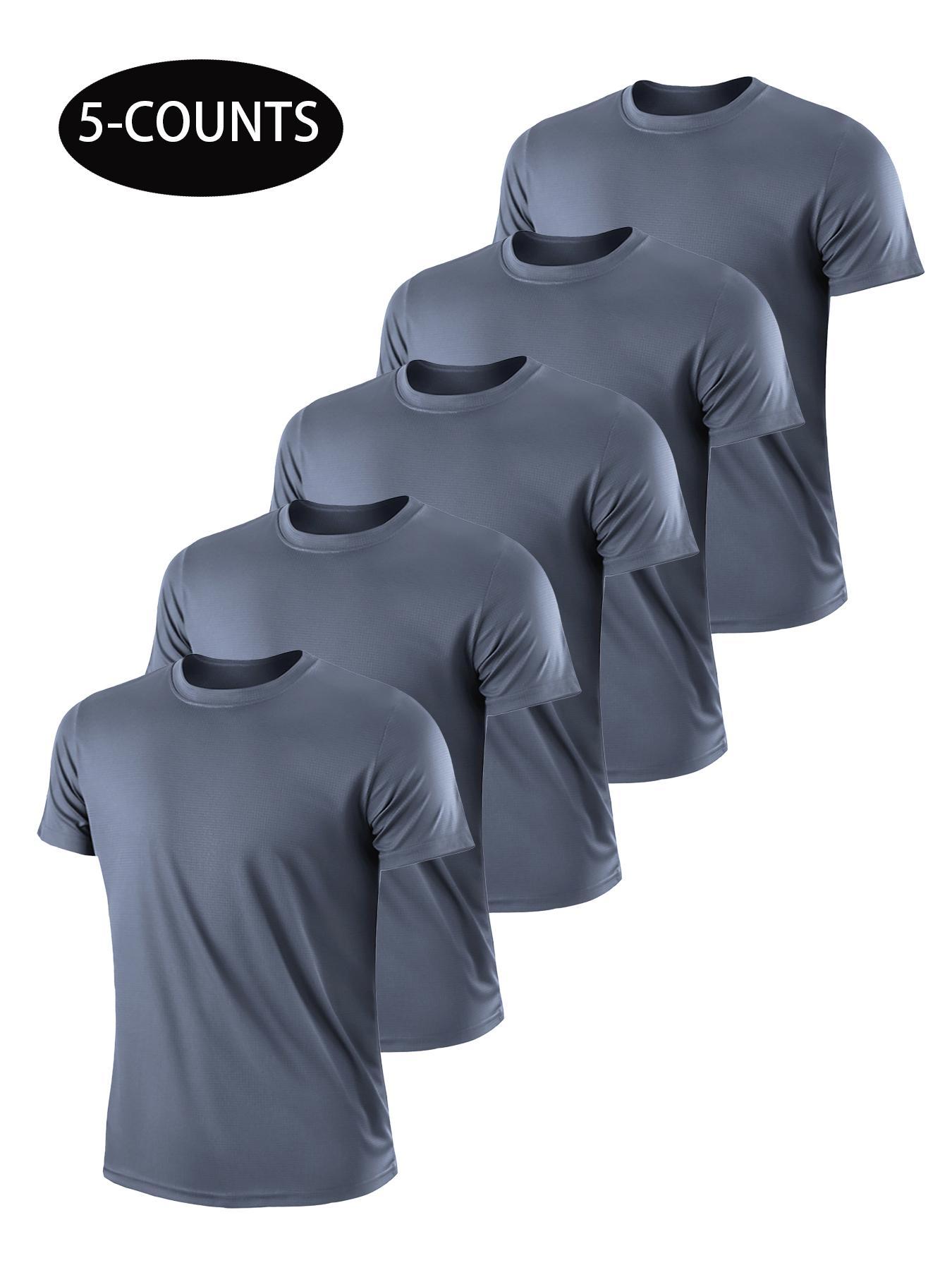 Men's Solid Round Neck Sports Tee, Casual Short Sleeve Crew Neck T-shirt for Outdoor Cycling Surfing Running, Activewear, Men's Sportswear for All Seasons, Gym Clothes, Gym Tops, Workout Rash Guard, Athletic Workout Clothing