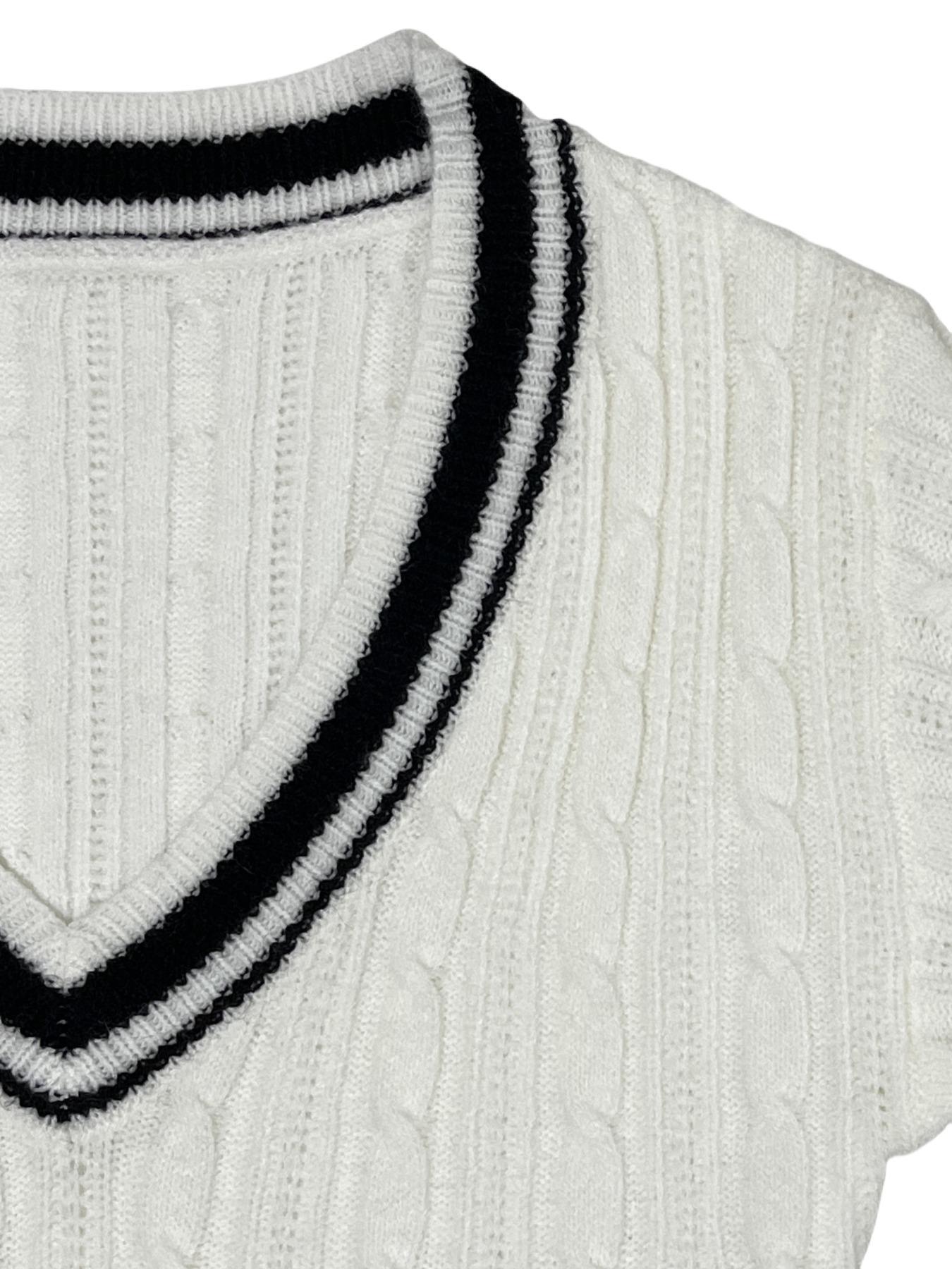 Women's Colorblock V Neck Cable Knit Sweater, Casual Slim-fitting Long Sleeve Jumper for Spring & Fall, Fashion Chic Women's Knitwear for Daily Wear, Womenswear