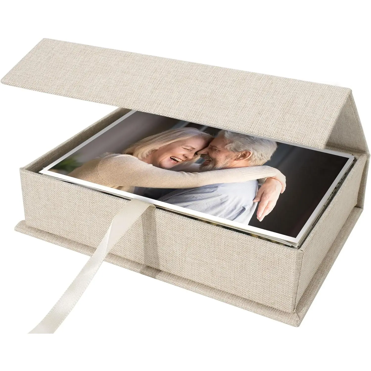 4x6 Photo Storage Box, Linen Organizer for Photos and Keepsakes, Beige | Certificate Storage, Scrapbooking Supplies,  Organizer, Memory Keepsakes,  Organization