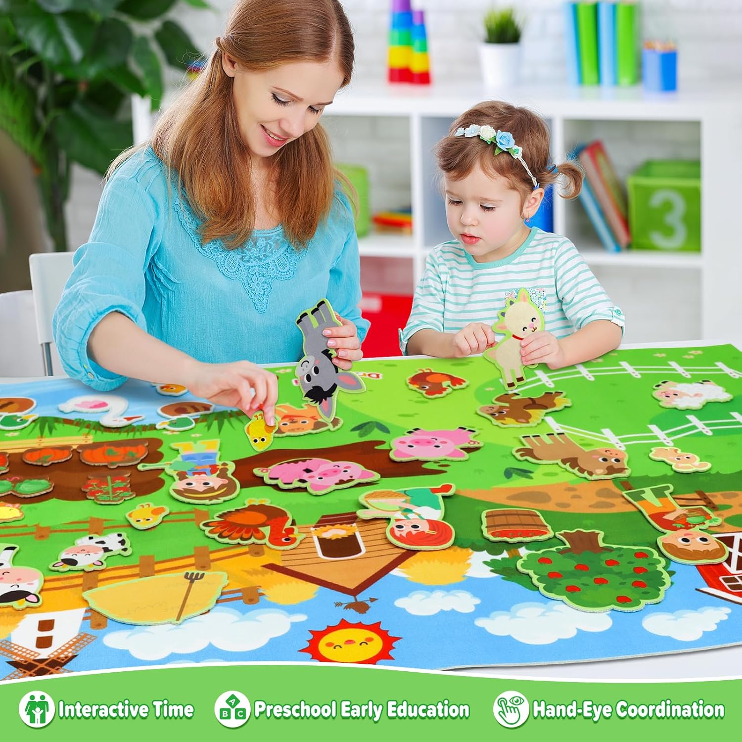 Farm Animal Felt Story Board Set, Sensory Activity Board, 1 Set Preschool Farmhouse Barnyard-Themed Story Kit, Early Learning Interactive Play Set for Kids