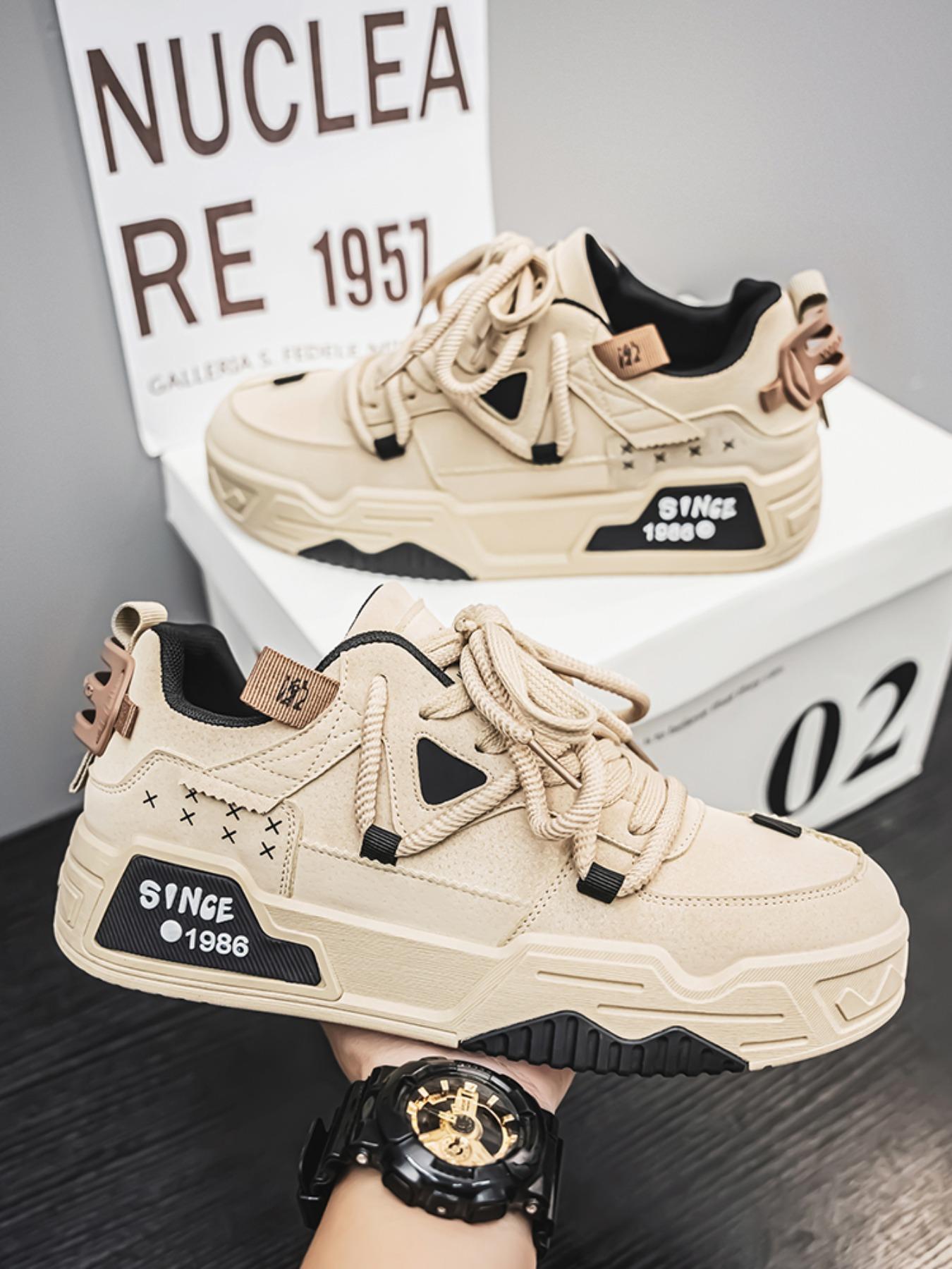 Men's Fashionable Lace Up Skateboarding Shoes, Casual Comfortable Breathable Sports Running Shoes, Male All-match Round Toe Shoes for Daily Wear, Outdoor Sneakers