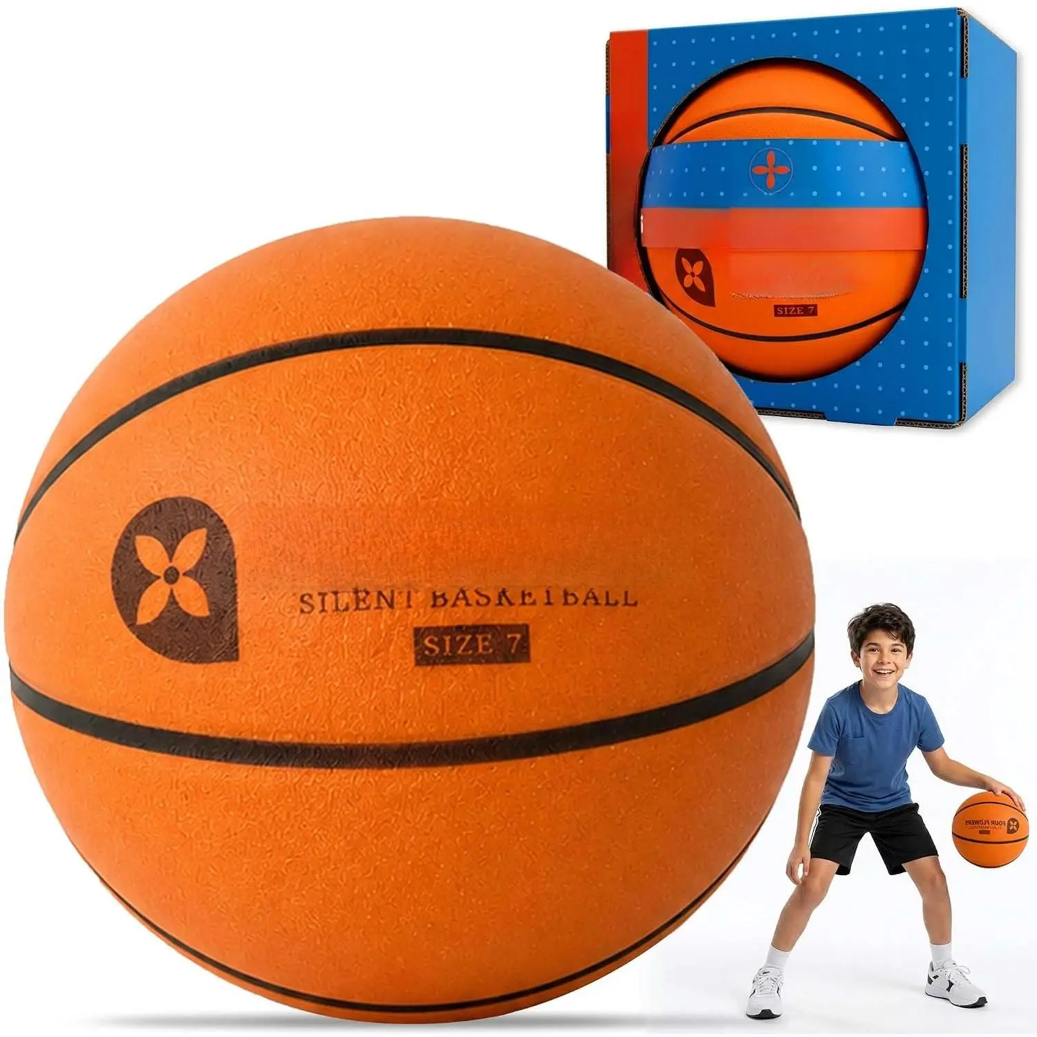 Silent Basketball Size 7 (29.5") – Airless PU  Basketball for Quiet Indoor Dribbling & , Real Feel Grip, High Bounce, Low-Noise Practice Ball for  & Indoor Courts