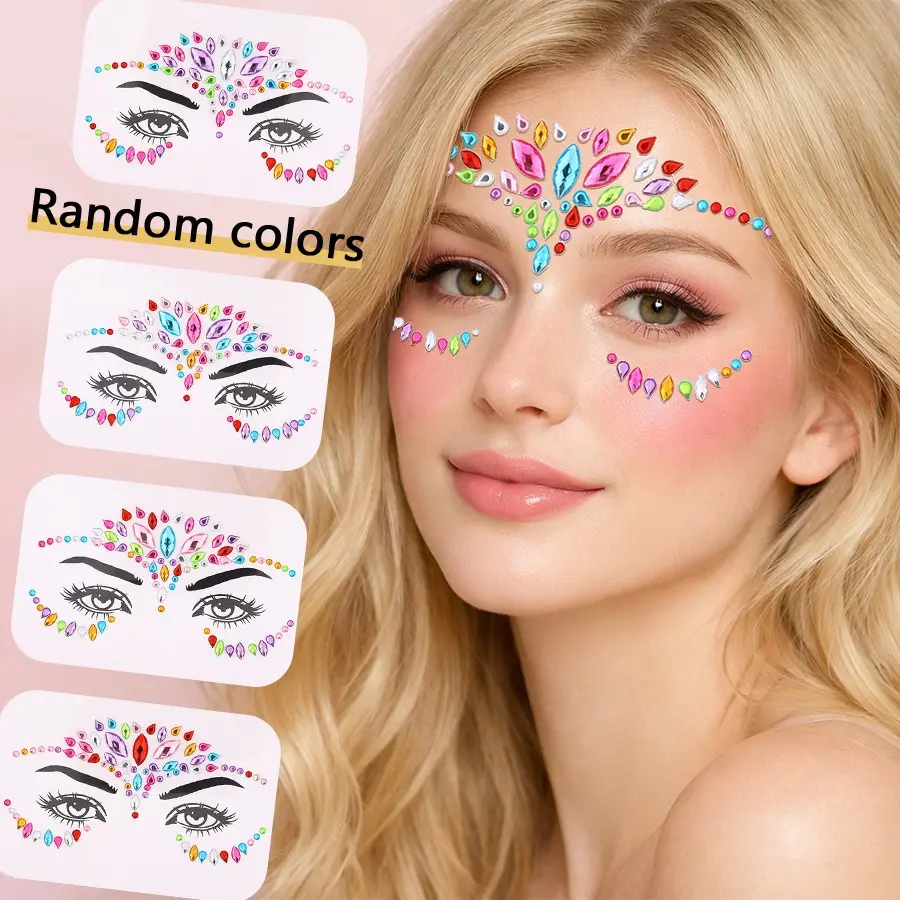 5pcs Random Style Face Rhinestones, Festival Forehead Makeup Stickers, Glue-Free Self-Adhesive Party Face Gem Eye Makeup Stickers, Makeup Looks, Facial Decoration, Music Festivals