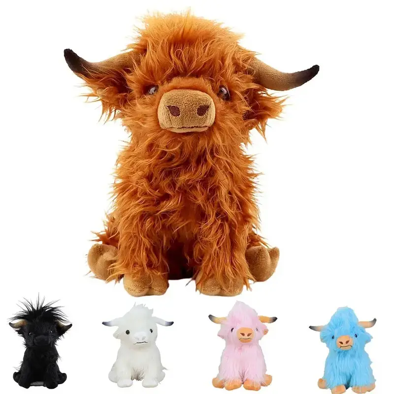 Highland Cow Stuffed Animal, Cute Fluffy Cow Plush Figure, Realistic Scottish Cow Plush Toy, Soft Farm Animal Cattle Plushie Doll, Gift for All Ages, Soft Cuddly Gift
