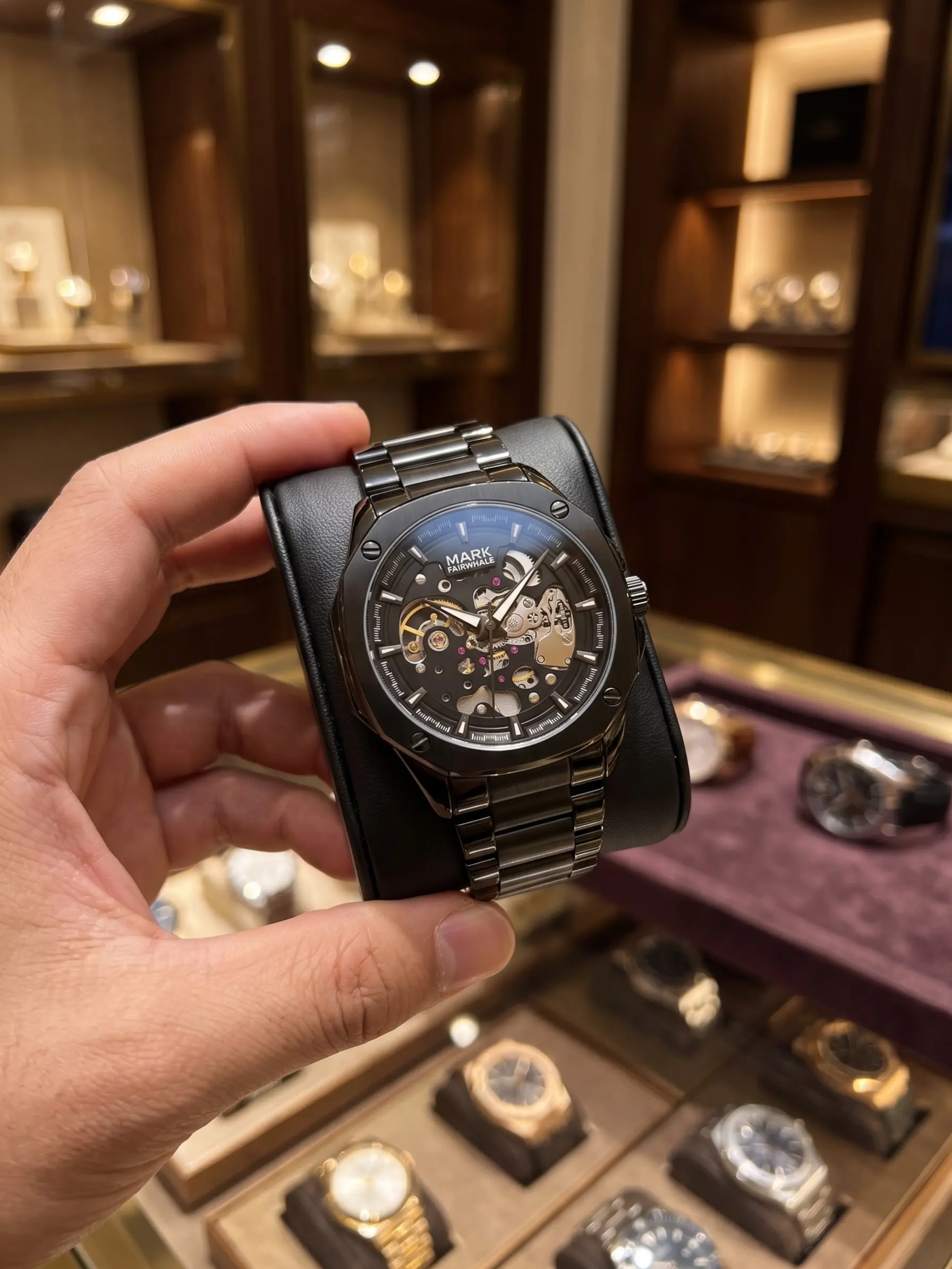 Mark Fairwhale Men's Automatic Mechanical Watch, Fashionable Dual-Face Hollow Design, Luxury Lightweight Timepiece, Model Fw-6940