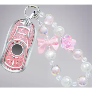 for Buick Key Fob Cover with Keychain, Pink TPU Key Case Protection Shell Compatible with Encore Enclave Lacrosse Envision Verano Regal GL8 Bling Car Accessories