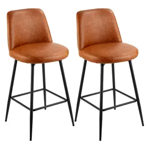 VEVOR Bar Stool Set of 2, 27 inch Counter Height Swivel Stools, Modern PU Leather Counter Barstool with Backrest and Metal Legs, Armless Bar Chair, Island Barstool for Kitchen, Dining Room, Brown