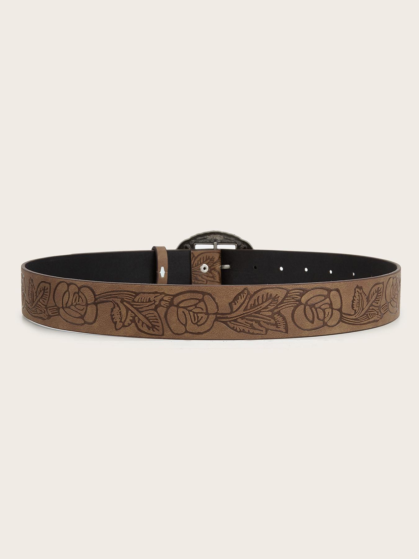 Simple Rectangle Metal Buckle Belt Vintage Printed Brown PU Leather Waistband Unisex Jeans Pants Decoration Belt Trendy Belt Pu Leather Belts Fashion Vintage Belts