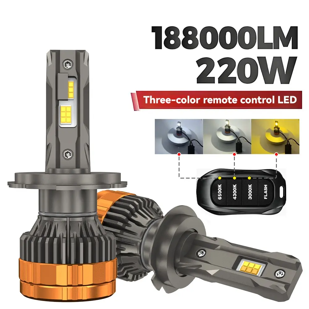 2-Pack 188000lm H4 LED Headlights, Compatible with H1 H7 H11, Adjustable Color Temperatures 6500k 4300k 3000k, Includes Remote Control, Led Headlight Bulb