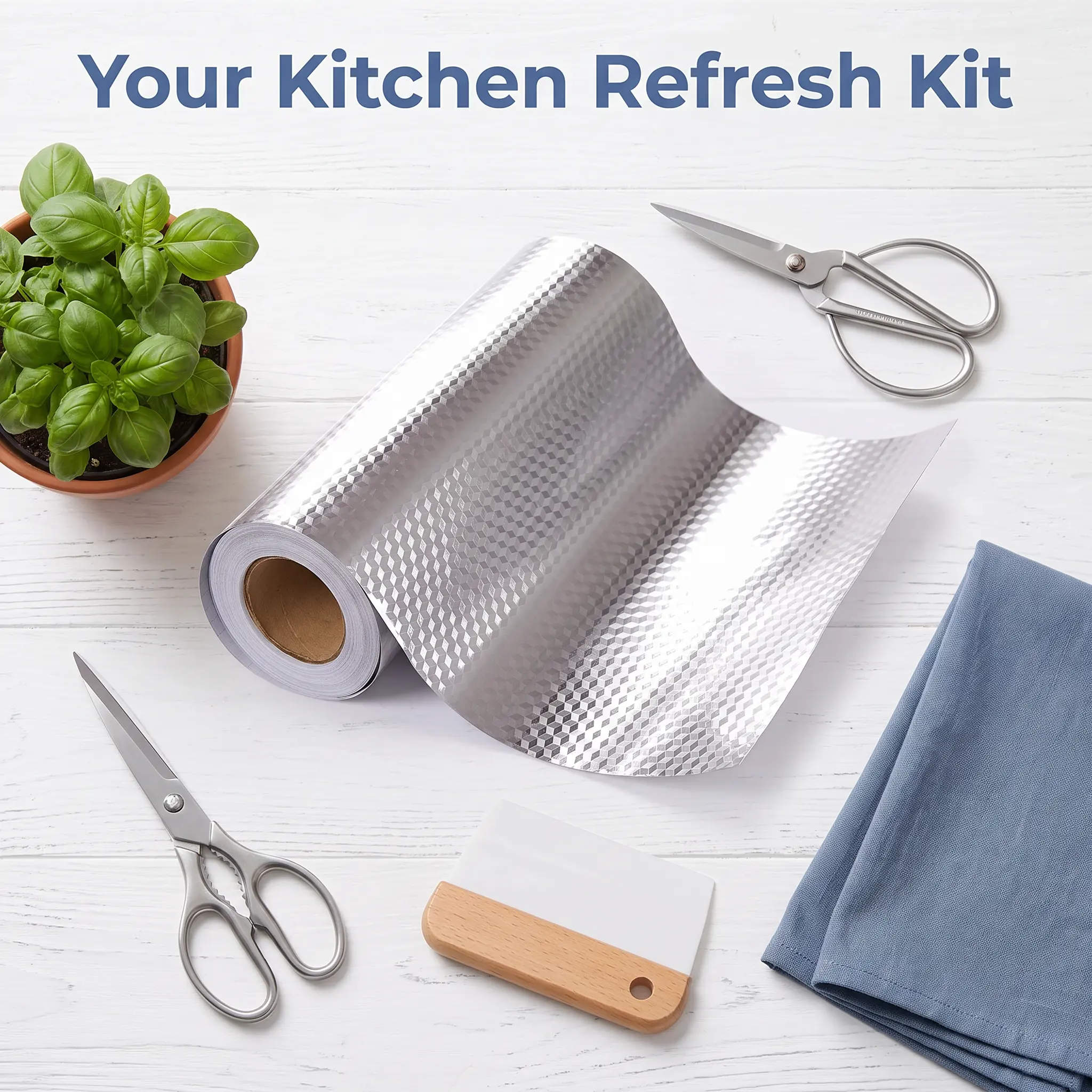 Silver Cube Aluminum Foil Peel and Stick Contact Paper 15.7x118 Inches Oil Heat Resistant Kitchen Cabinet Liner