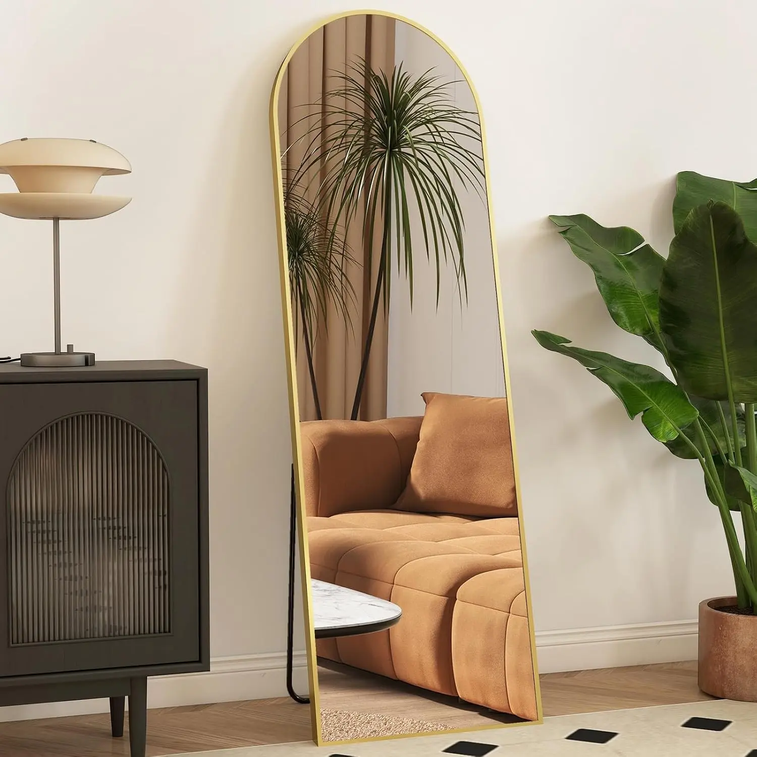 Arched Mirror Full Length, Upgraded 16"x59" Body Wall Mirrors with Shatter-Proof Glass, Floor Standing, Hanging or Leaning, Tall Arch Mirror with Stand Aluminum Alloy Frame for Bedroom CloakroomGift.