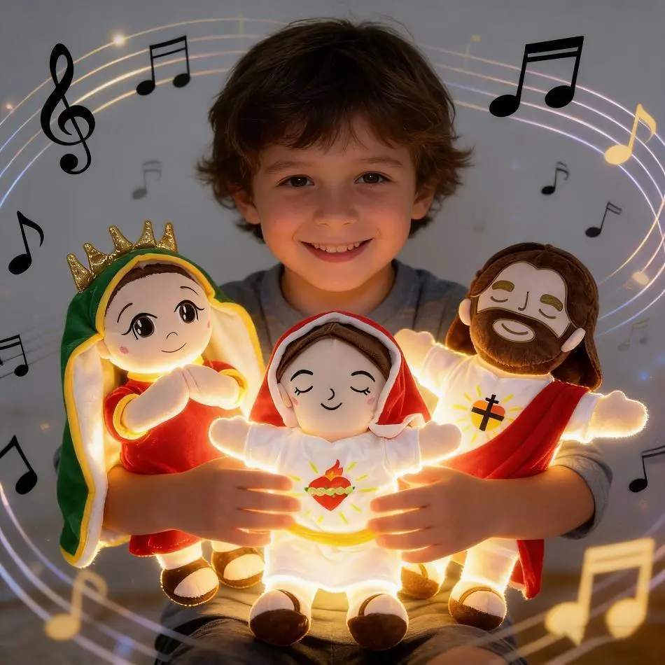 Breathing Soothing Jesus Virgin Mary Plush Doll Sleeping Companion Music and Light Doll Sensory Stuffed Party Toys Festival Gift