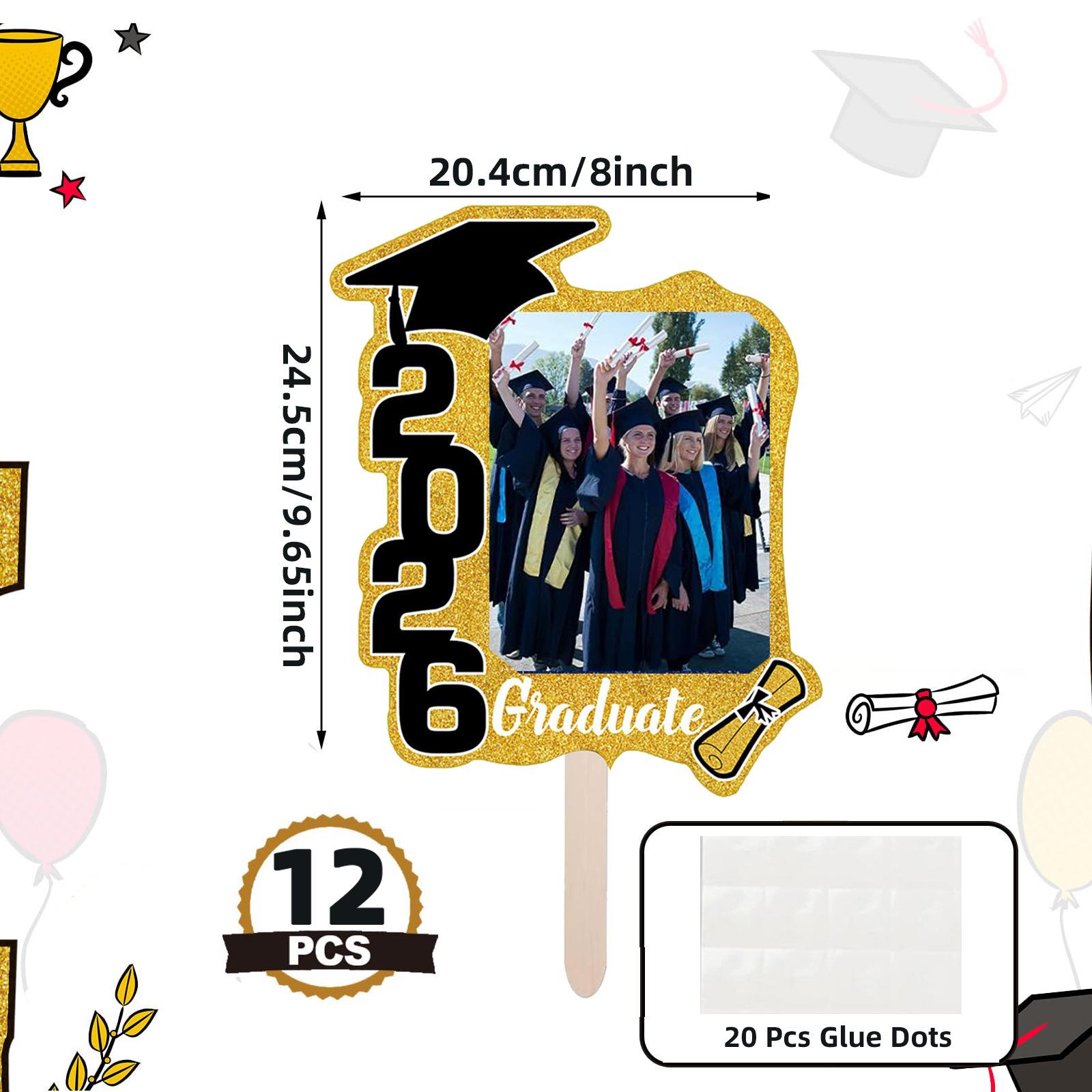 12 Pack Class of 2026 Graduation Fans with Handle Double Sided Grad Photo Props for Keepsake Gifts Graduation Party Supplies