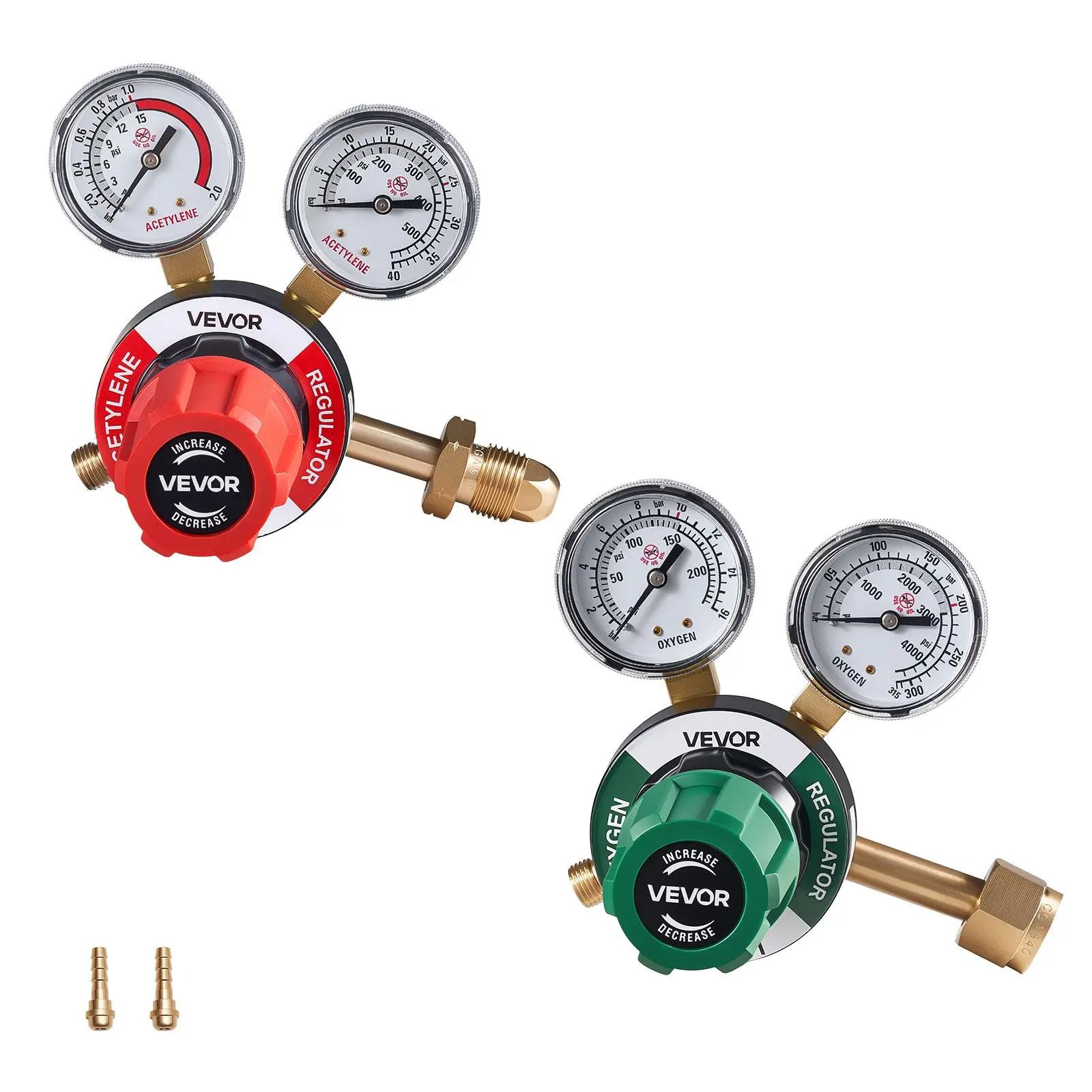 VEVOR Oxygen Acetylene Regulator Set with Welding Dual Gauges (0-4000 PSI, 0-500 PSI), CGA-540/CGA-510 Inlet Connection, 9/16"-18 Outlet Connection, PC Knob Adjustment