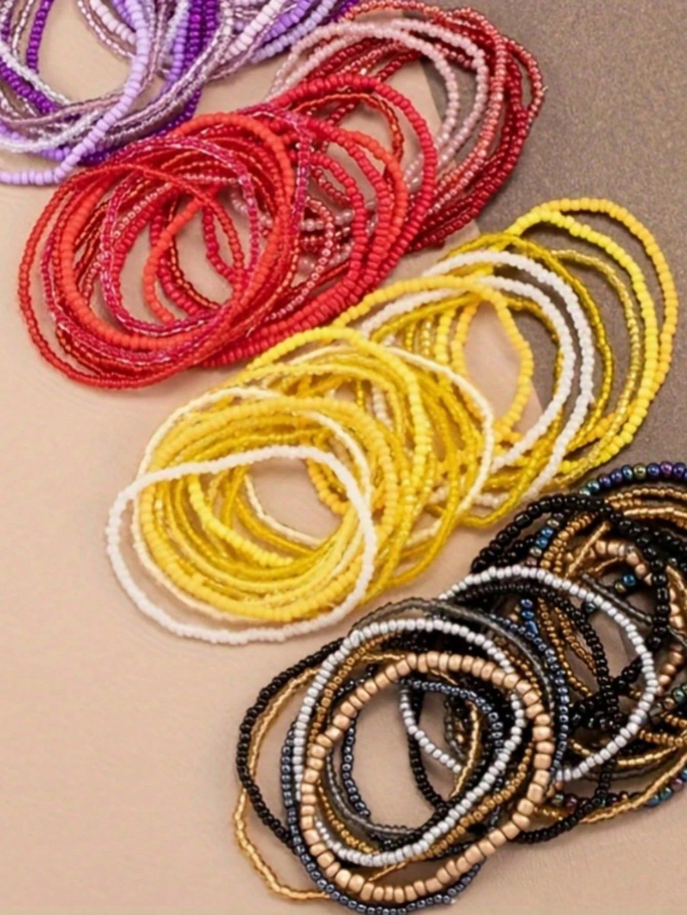 Set Bohemian Multilayer Stackable Seed Beaded Bracelets Colorful Beads Strand BFF Wristbands Bracelet for Women Summer Beach Hawaii Jewelry Birthday Gifts