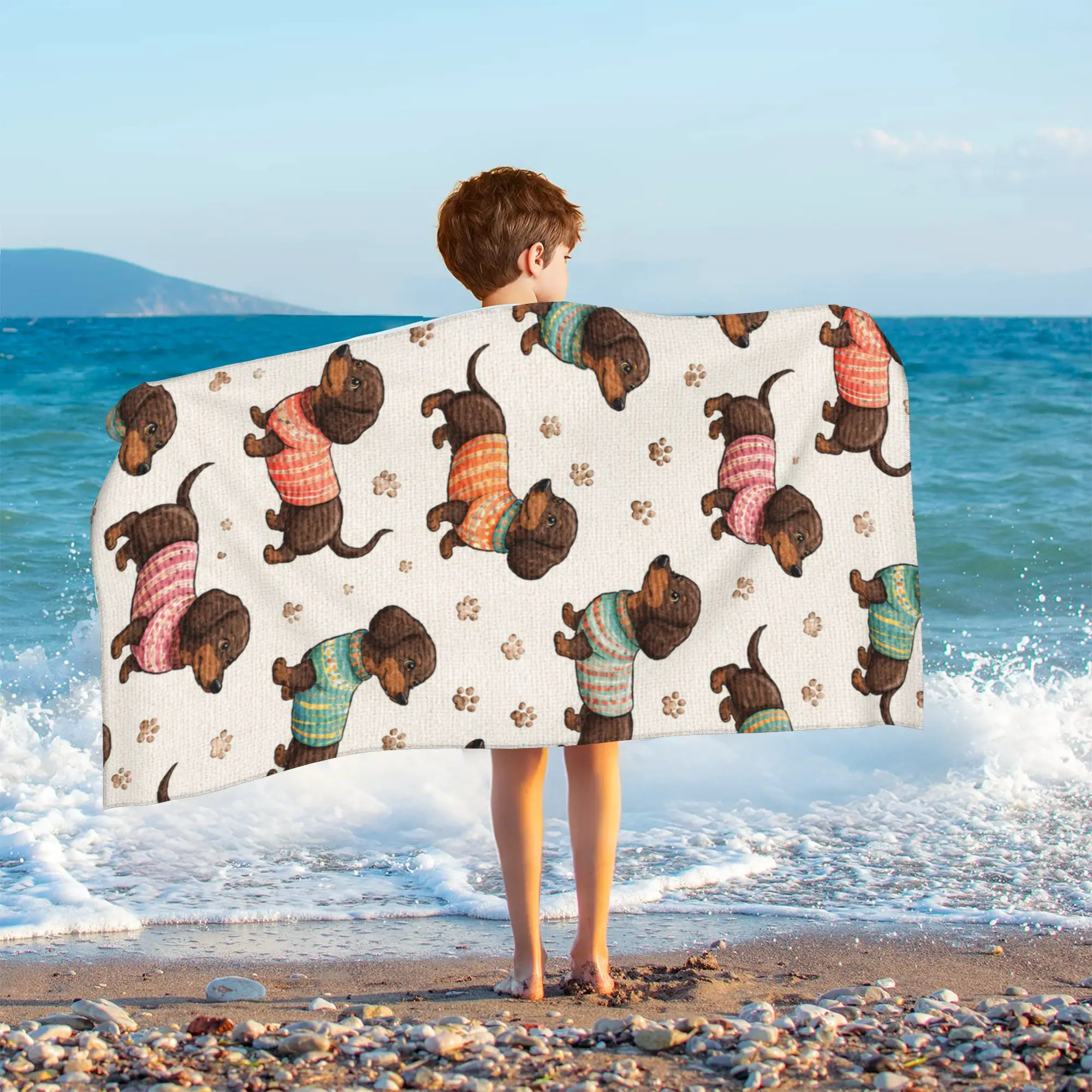 Kids Bath Towel Cute Dachshund Dog Print Microfiber Beach Towel Highly Absorbent Soft Skin-Friendly Shower Towels Vibrant No-Fade Multi-Purpose Fluffy Travel Blanket for Boys Girls Toddlers 50x100cm