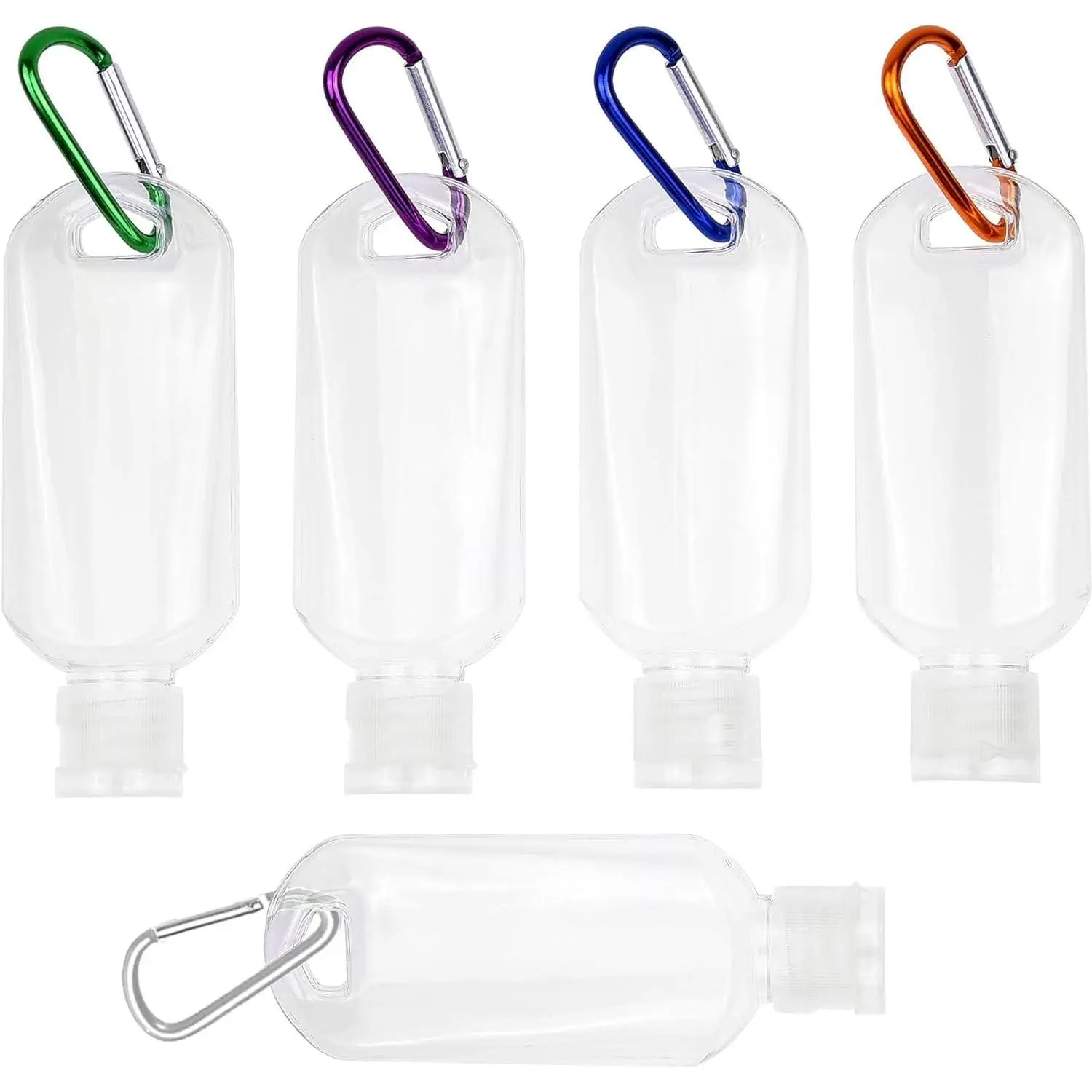 5 Pcs Refillable Travel Bottles Hand Sanitizer Travel Size Holder with Keychain Portable Empty Plastic Bottles Leakproof Squeeze Containers with Clip for Home Office Outdoor