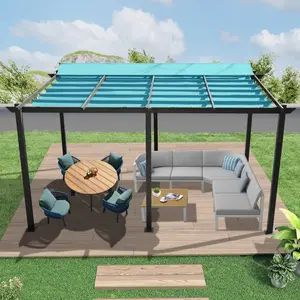 11 X 16 FT Outdoor Living Outdoor Retractable Pergola with Weather-Resistant Canopy Aluminum Garden Pergola Patio Grill Gazebo for Courtyard -Lake Blue