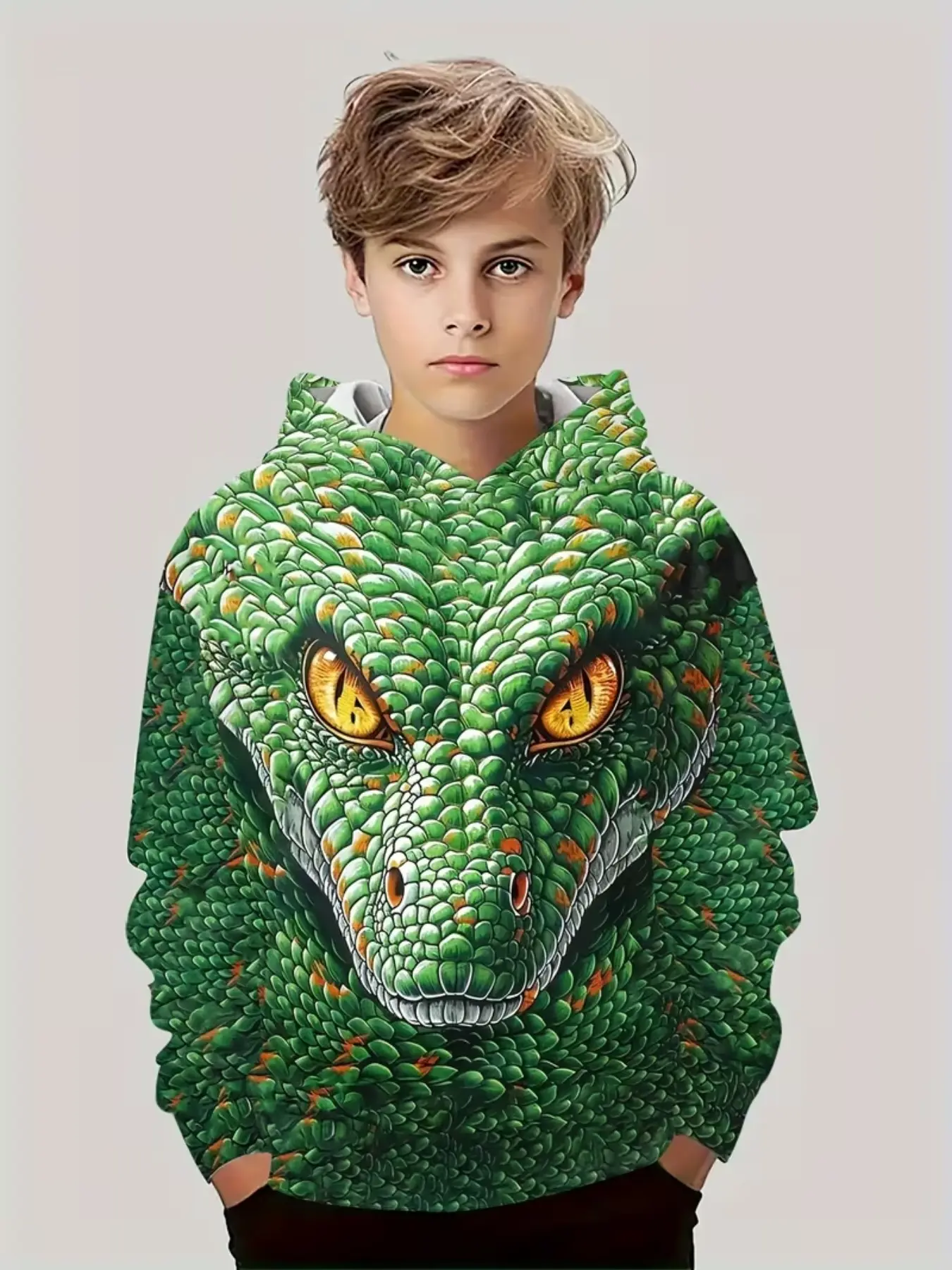 Boys' Python Hoodie, 3D Printed Casual Sweatshirt, Breathable and Comfortable, Perfect for Parties and Fall/winter Wear