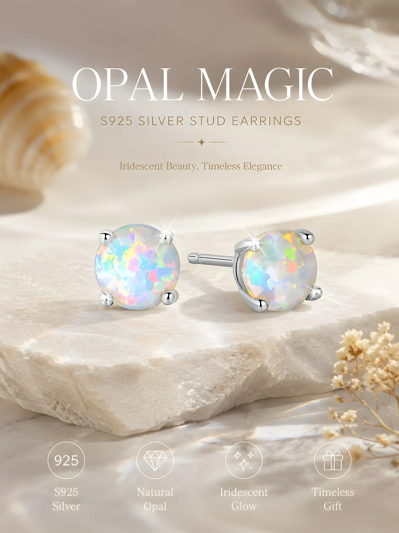 Elegant S925 Silver Opal Stud Earrings, Bohemian Style, Iridescent Beauty, Shining Earrings, Casual All-Season Jewelry, Perfect for Daily Wear, Birthday, Valentine's Day Gift, Opal Magic