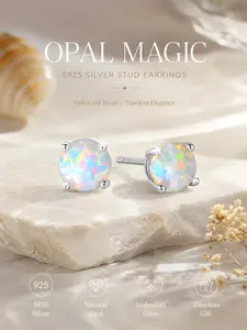 Elegant S925 Silver Opal Stud Earrings, Bohemian Style, Casual All-Season Jewelry, Perfect for Daily Wear, Birthday, Valentine's Day Gift