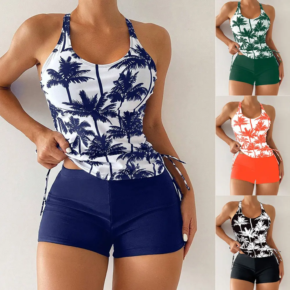 Women's Two-Piece Swimsuit Set, Floral Patchwork Design, Adjustable Back Straps, Perfect for Summer Vacation & Poolside Comfort